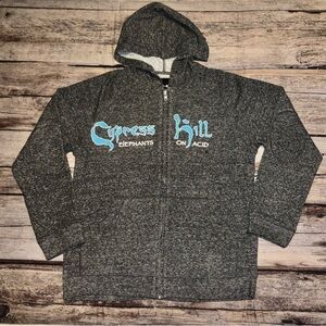 Cypress Hill Hoodie, Elephants On Acid Hooded Sweatshirt Gray Full Zip Sz Medium